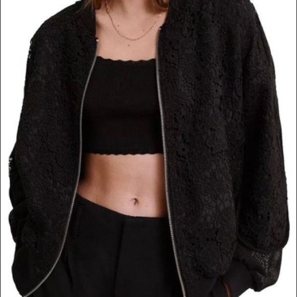 Zara Jackets & Blazers - Zara W&B Collection Black Lace Bomber Jacket